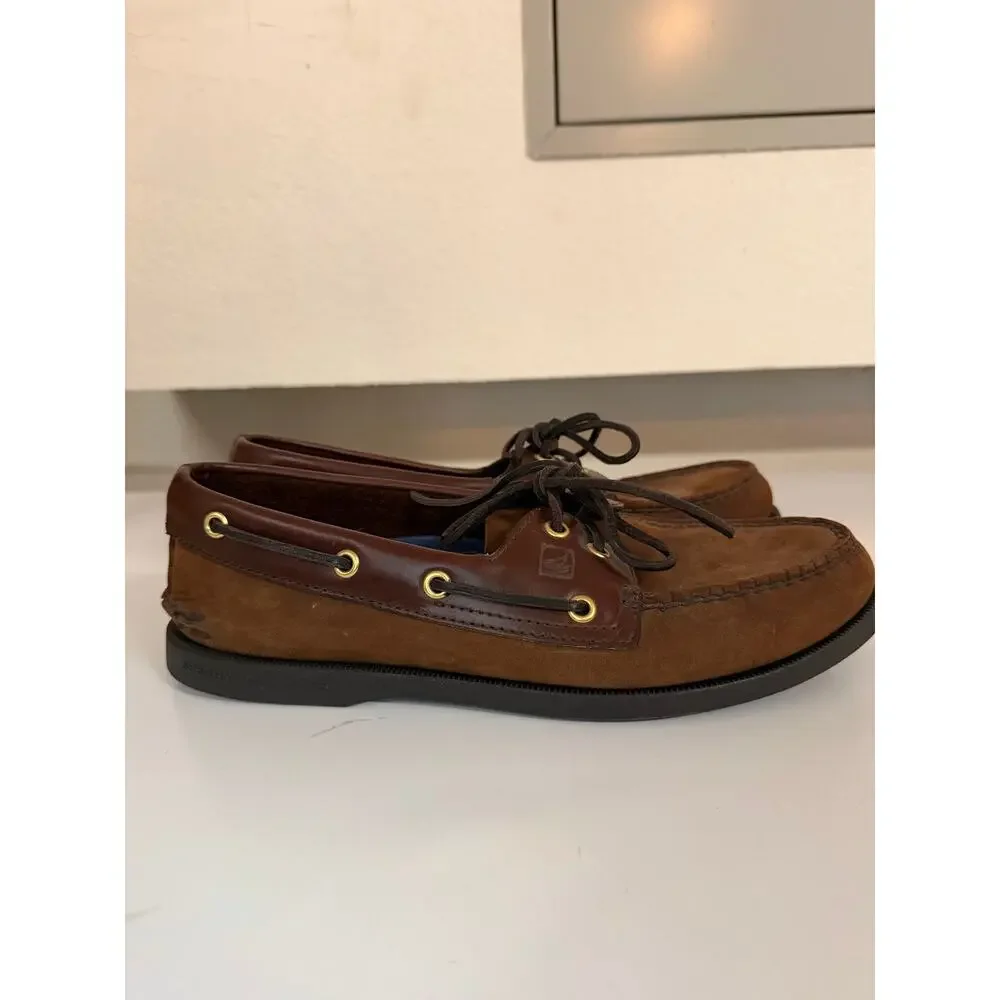 Sperry Top-Sider Men's Authentic Original 2Eye Boat Shoes Brown Suede/Leather 9M
